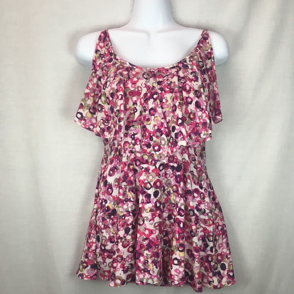 Cotton/Silk spaghetti strap long ruffled tank top